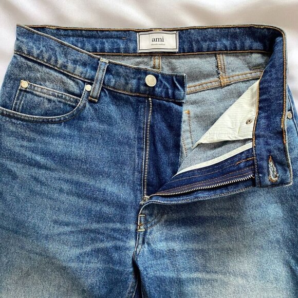 AMI PARIS WOMEN'S BLUE STONEWASH STRAIGHT LEG JEANS - 28 - Picture 7 of 10